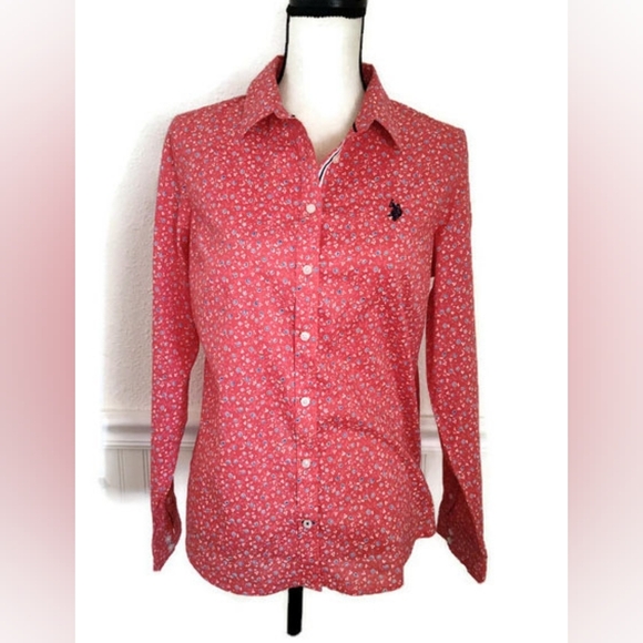 U.S. Polo Assn. Tops - U.S Polo Assn. Red Floral Prarie Cotton Print Button Up Shirt